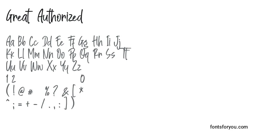 Great Authorizedフォント–アルファベット、数字、特殊文字