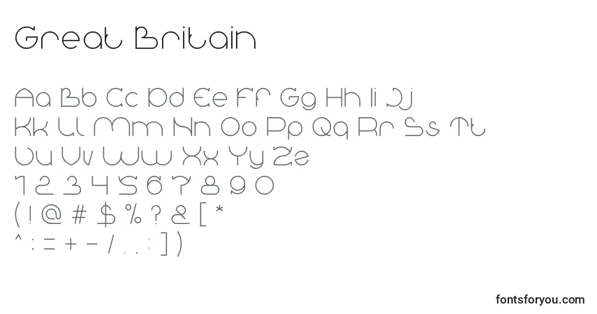 Czcionka Great Britain – alfabet, cyfry, specjalne znaki