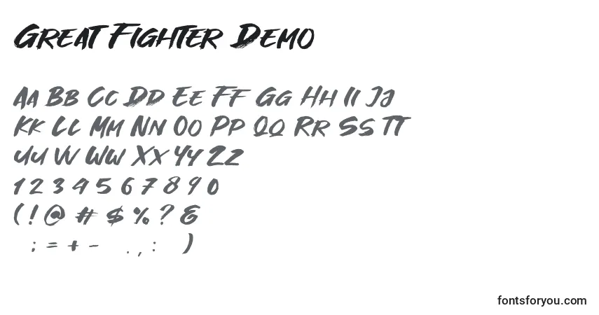 Schriftart Great Fighter Demo – Alphabet, Zahlen, spezielle Symbole