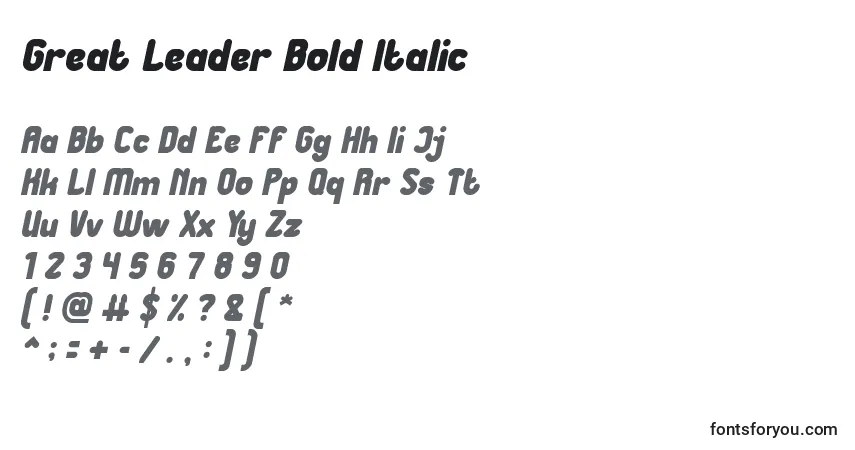 Schriftart Great Leader Bold Italic – Alphabet, Zahlen, spezielle Symbole