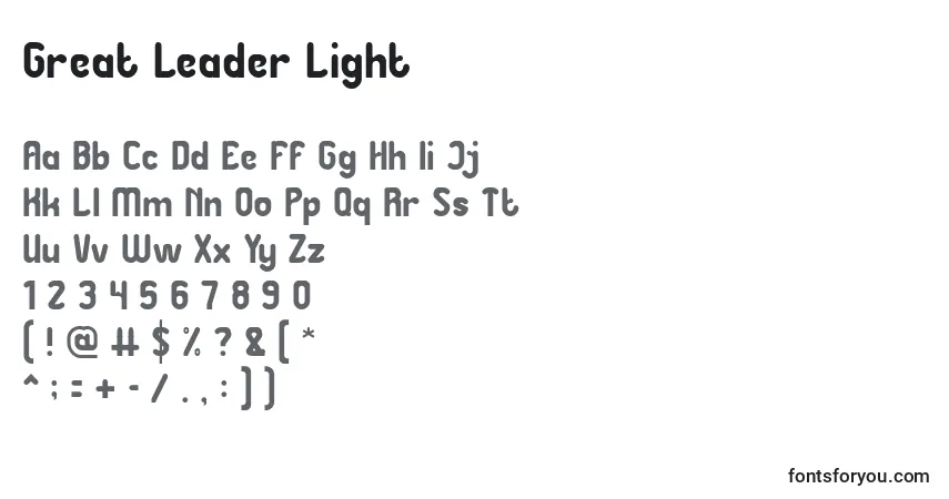 A fonte Great Leader Light – alfabeto, números, caracteres especiais