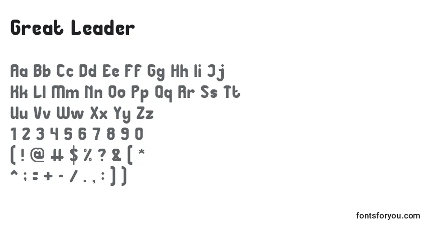 A fonte Great Leader – alfabeto, números, caracteres especiais