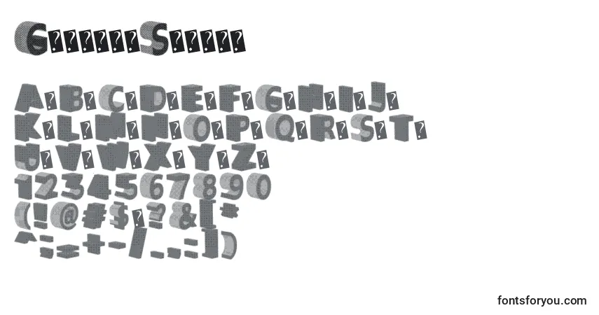 Czcionka GreaterShadow – alfabet, cyfry, specjalne znaki