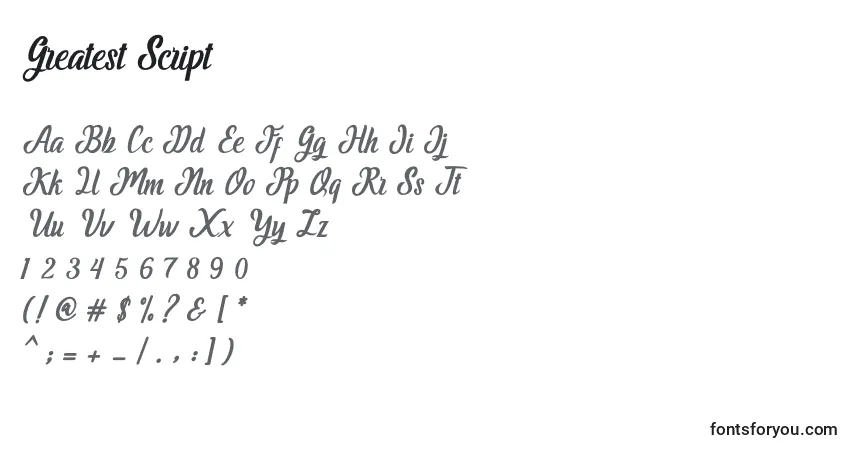 Fuente Greatest Script - alfabeto, números, caracteres especiales