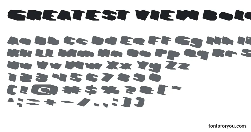 Schriftart GREATEST VIEW Bold Italic – Alphabet, Zahlen, spezielle Symbole