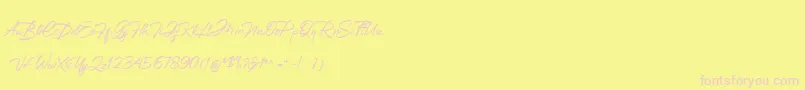 Greathfella-Schriftart – Rosa Schriften auf gelbem Hintergrund