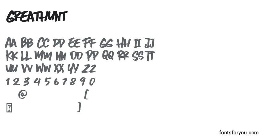 A fonte Greathunt – alfabeto, números, caracteres especiais