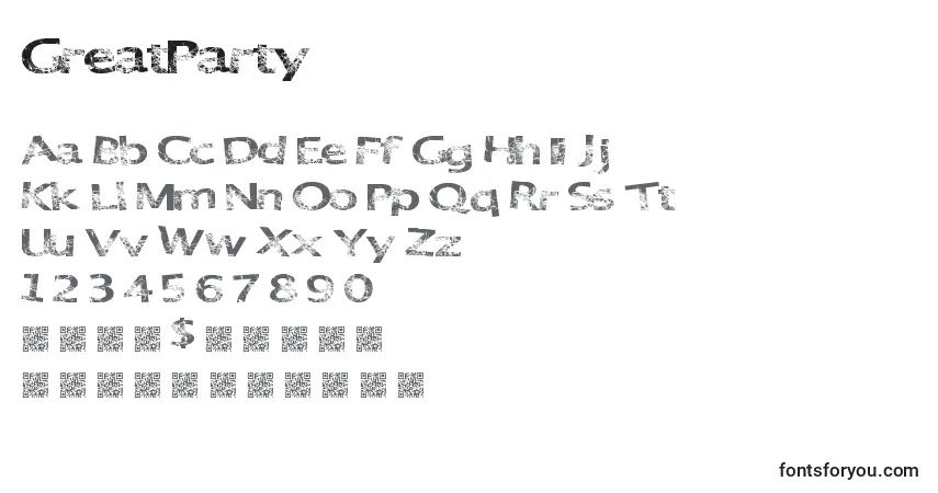 Schriftart GreatParty – Alphabet, Zahlen, spezielle Symbole