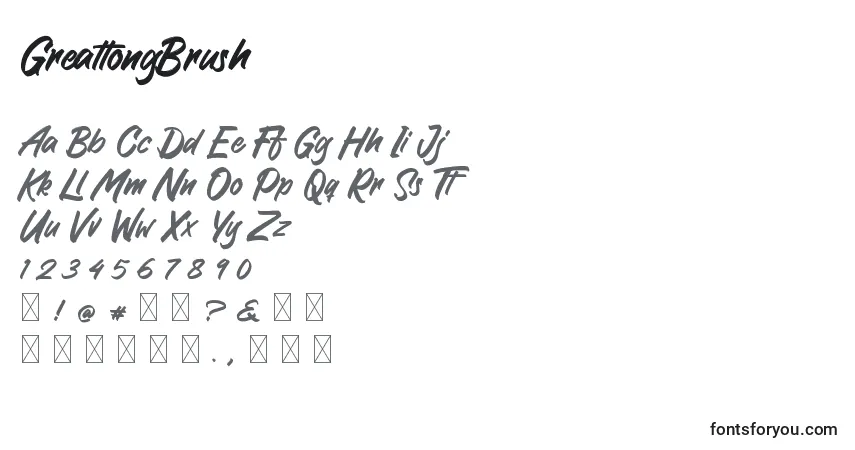 A fonte GreattongBrush – alfabeto, números, caracteres especiais