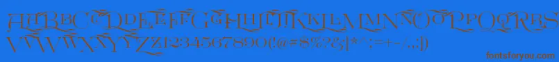 フォントGreatVictorian SwashedSC – 茶色の文字が青い背景にあります。