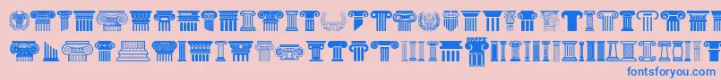 Greek Column Font – Blue Fonts on Pink Background