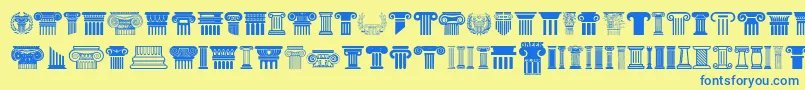 Greek Column-Schriftart – Blaue Schriften auf gelbem Hintergrund