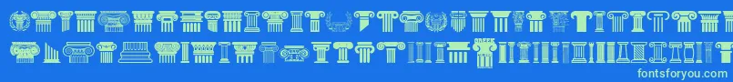 Greek Column Font – Green Fonts on Blue Background