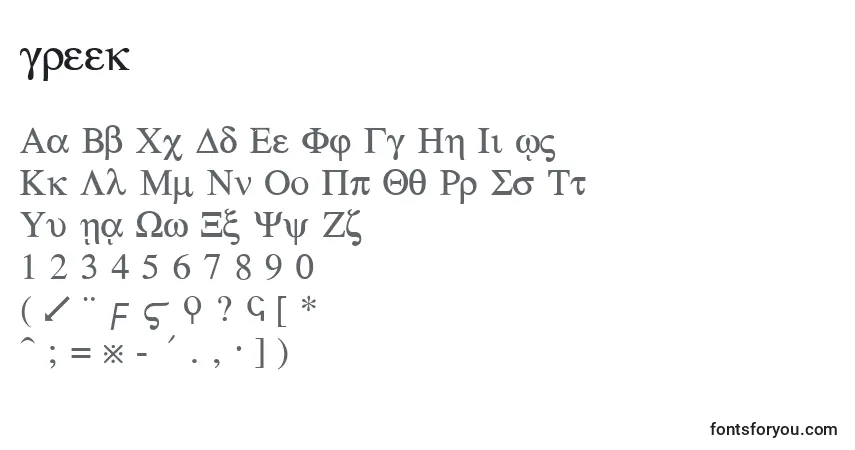 A fonte Greek (128484) – alfabeto, números, caracteres especiais