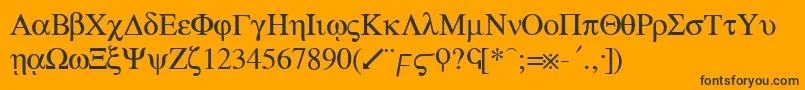 greek-Schriftart – Schwarze Schriften auf orangefarbenem Hintergrund