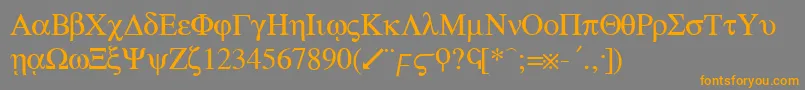 フォントgreek – オレンジの文字は灰色の背景にあります。