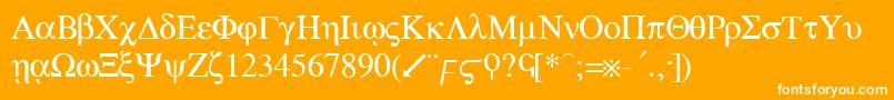 greek-Schriftart – Weiße Schriften auf orangefarbenem Hintergrund