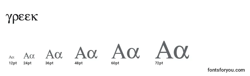 Размеры шрифта Greek (128484)