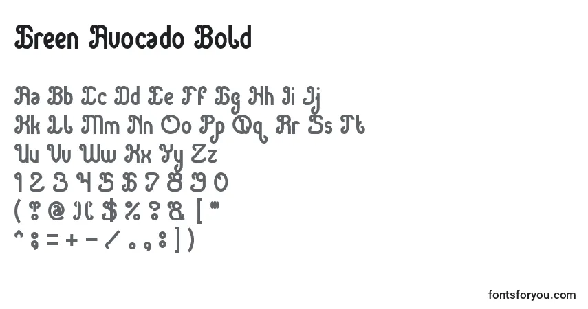 Schriftart Green Avocado Bold – Alphabet, Zahlen, spezielle Symbole