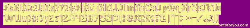Green Avocado Hollow Inverse-Schriftart – Gelbe Schriften auf violettem Hintergrund