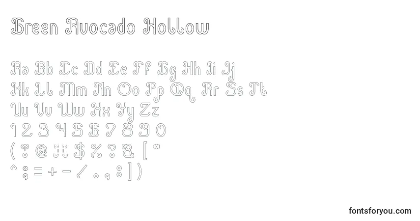 Шрифт Green Avocado Hollow – алфавит, цифры, специальные символы