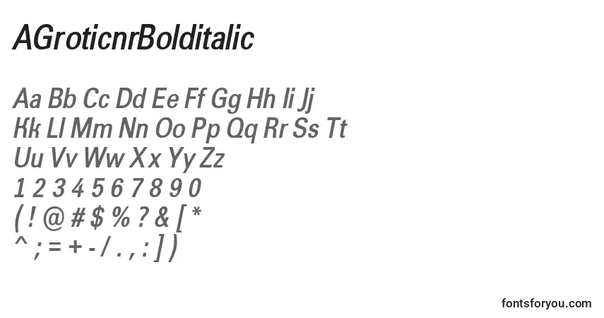 Шрифт AGroticnrBolditalic – алфавит, цифры, специальные символы