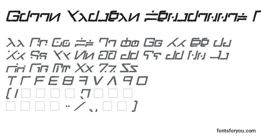 A fonte Green Martian Distressed Bold Italic – alfabeto, números, caracteres especiais