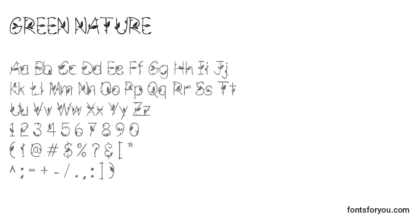 Fuente GREEN NATURE - alfabeto, números, caracteres especiales