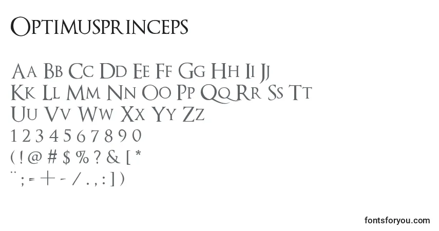 Czcionka Optimusprinceps – alfabet, cyfry, specjalne znaki