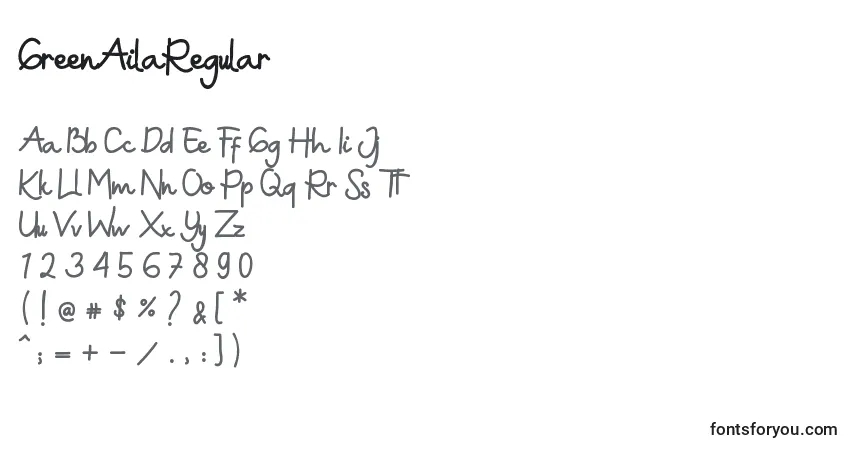 GreenAilaRegular Font – alphabet, numbers, special characters