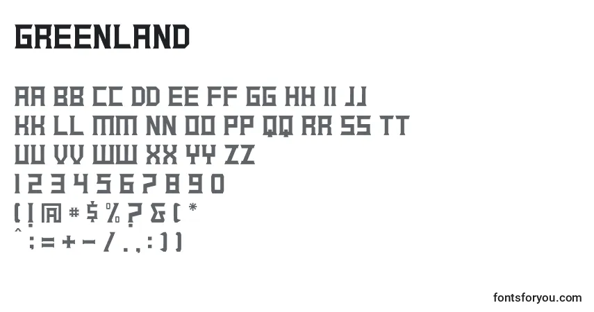 Schriftart GREENLAND – Alphabet, Zahlen, spezielle Symbole