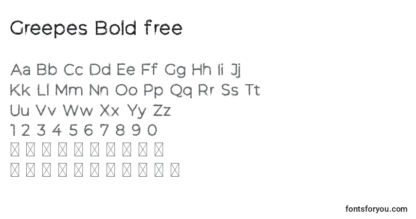 Schriftart Greepes Bold free – Alphabet, Zahlen, spezielle Symbole