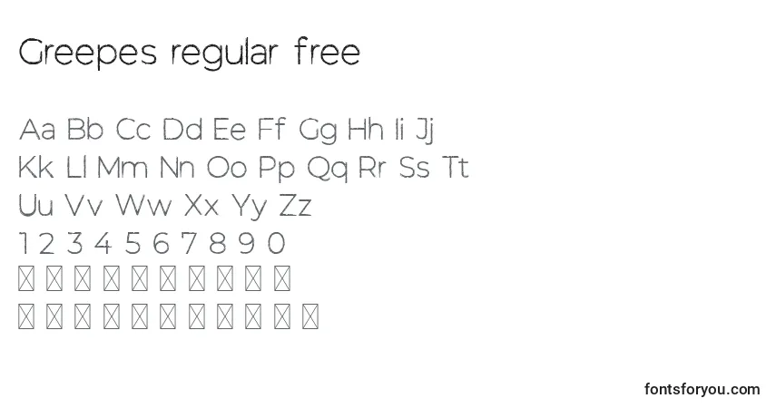 Schriftart Greepes regular free – Alphabet, Zahlen, spezielle Symbole