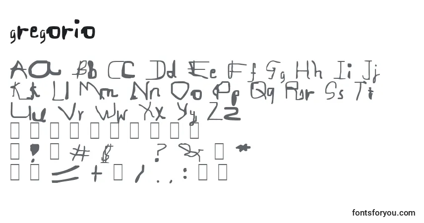 Шрифт Gregorio (128523) – алфавит, цифры, специальные символы