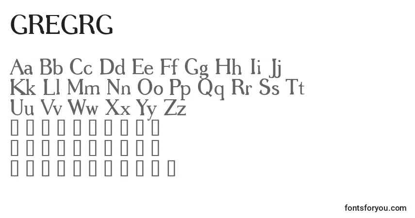 A fonte GREGRG   (128524) – alfabeto, números, caracteres especiais