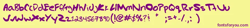 Gregs hand Font – Purple Fonts on Yellow Background