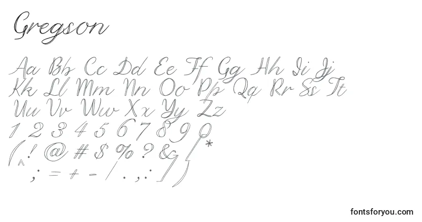 Schriftart Gregson – Alphabet, Zahlen, spezielle Symbole