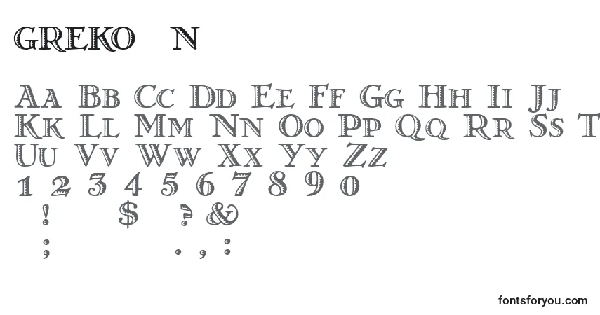Czcionka Greko  n – alfabet, cyfry, specjalne znaki