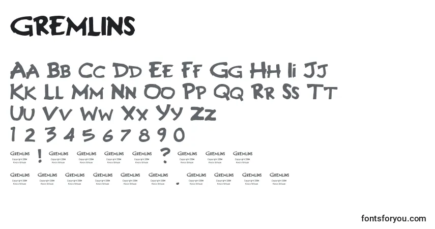 A fonte GREMLINS (128529) – alfabeto, números, caracteres especiais