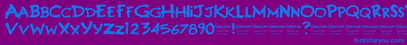 GREMLINS-Schriftart – Blaue Schriften auf violettem Hintergrund