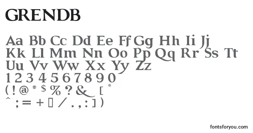 A fonte GRENDB   (128530) – alfabeto, números, caracteres especiais