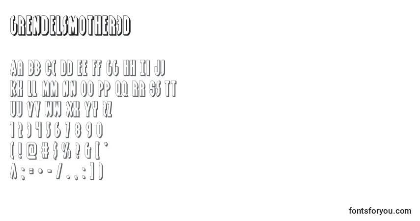A fonte Grendelsmother3d (128532) – alfabeto, números, caracteres especiais