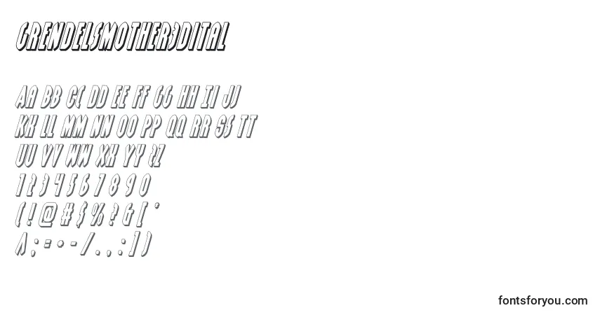 Czcionka Grendelsmother3dital (128533) – alfabet, cyfry, specjalne znaki