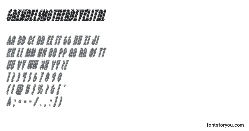 Czcionka Grendelsmotherbevelital (128535) – alfabet, cyfry, specjalne znaki