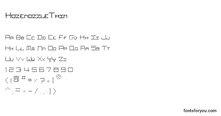 Czcionka HozenozzleThin – alfabet, cyfry, specjalne znaki