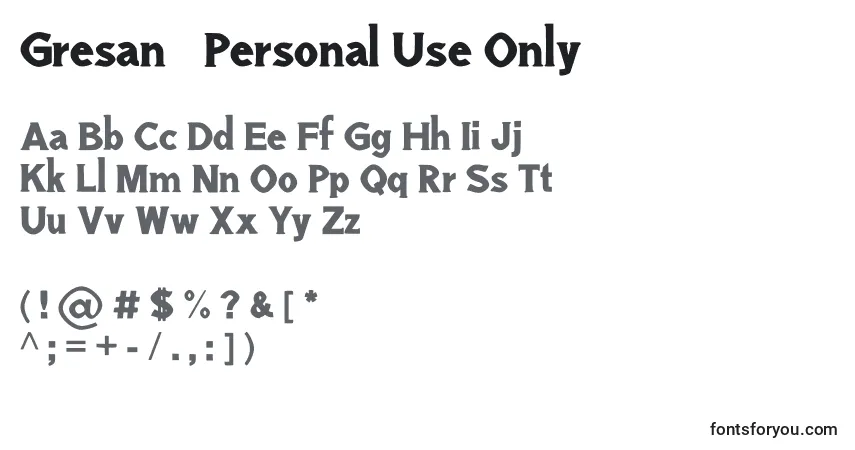 Schriftart Gresan   Personal Use Only – Alphabet, Zahlen, spezielle Symbole