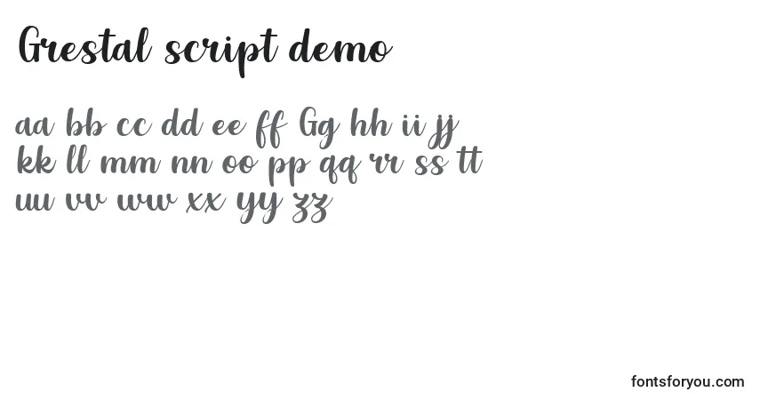 Schriftart Grestal Script Demo – Alphabet, Zahlen, spezielle Symbole