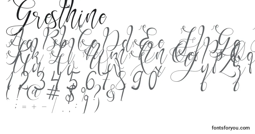 Gresthine-fontti – aakkoset, numerot, erikoismerkit