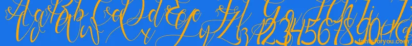 Gresthine-Schriftart – Orangefarbene Schriften auf blauem Hintergrund