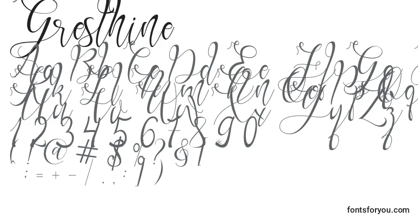 Gresthine (128564)-fontti – aakkoset, numerot, erikoismerkit